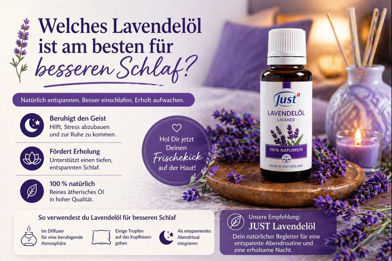 JUST Lavendelöl für besseren Schlaf – entspannender Duft mit Lavendelblüten für ruhige Nächte